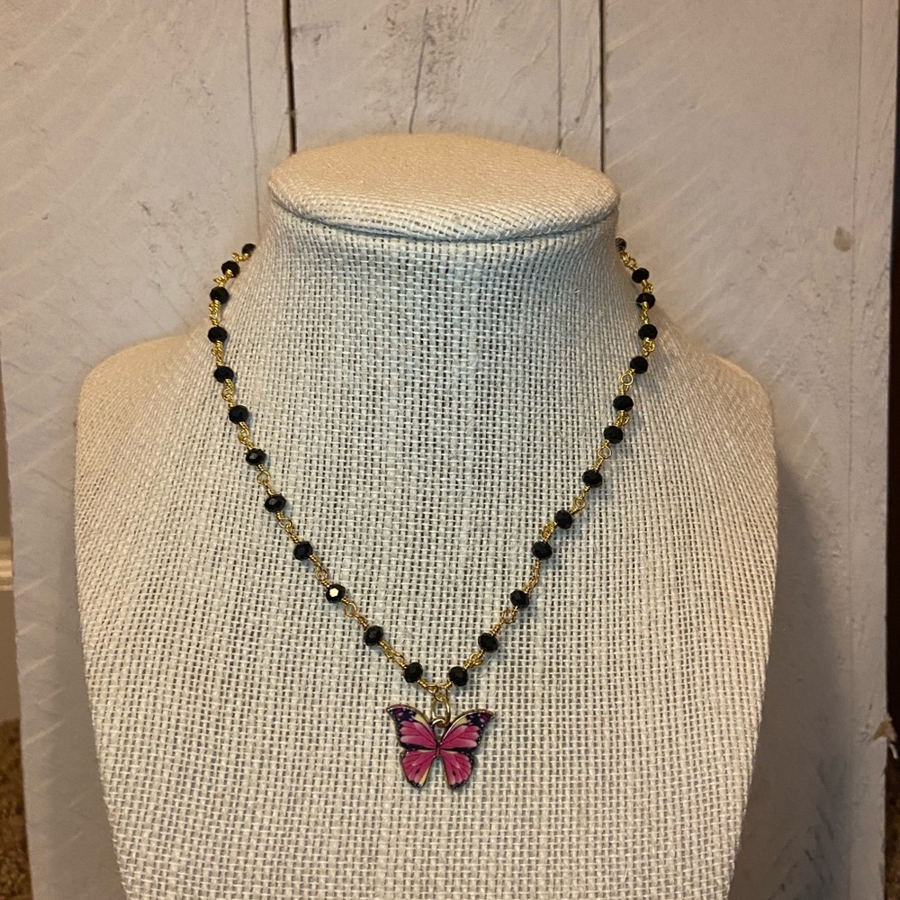 Pink butterfly necklace